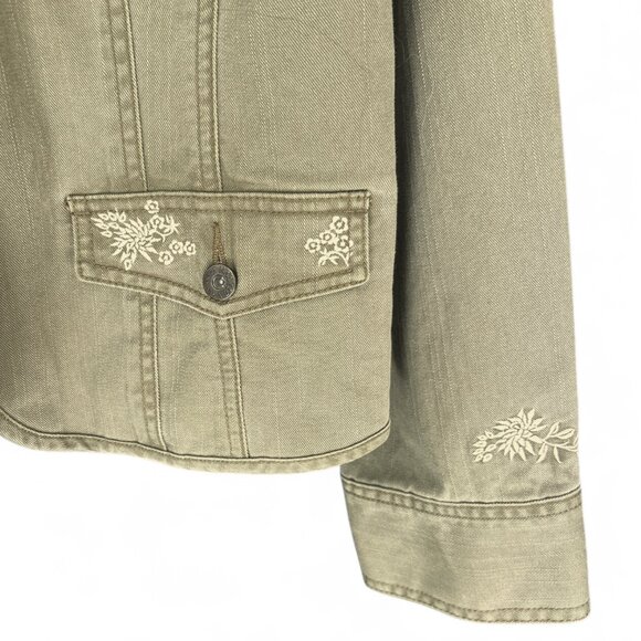 Nautica Jeans Military Olive Jacket L Embroidered Floral Cotton 90s Vintage - Picture 4 of 6
